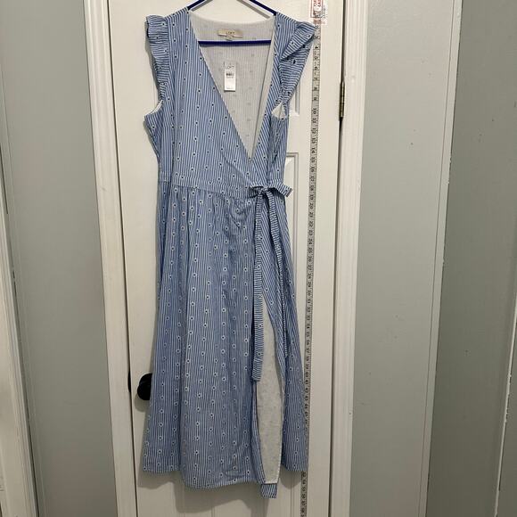 Loft wrap, dress floral stripe, nautical size large new lined - Picture 5 of 12
